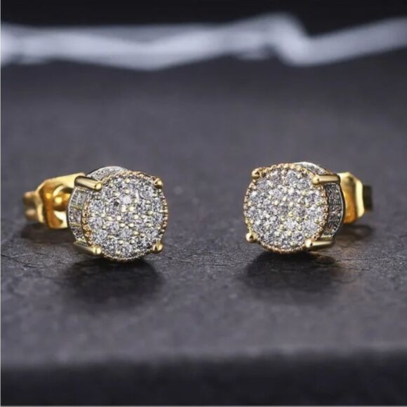 #32 Gold Micro Pave Stud Earrings - Picture 1 of 9